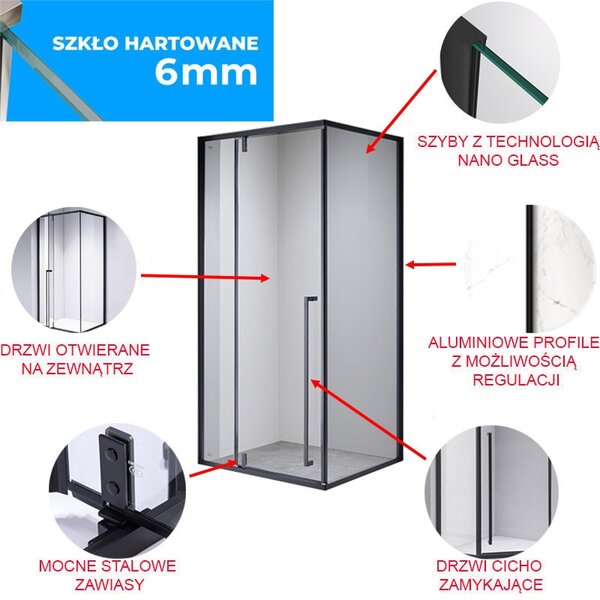BPS-koupelny Čtvercový sprchový kout BS11B 90x90 černá/transparent + vanička RIKO 90 černá