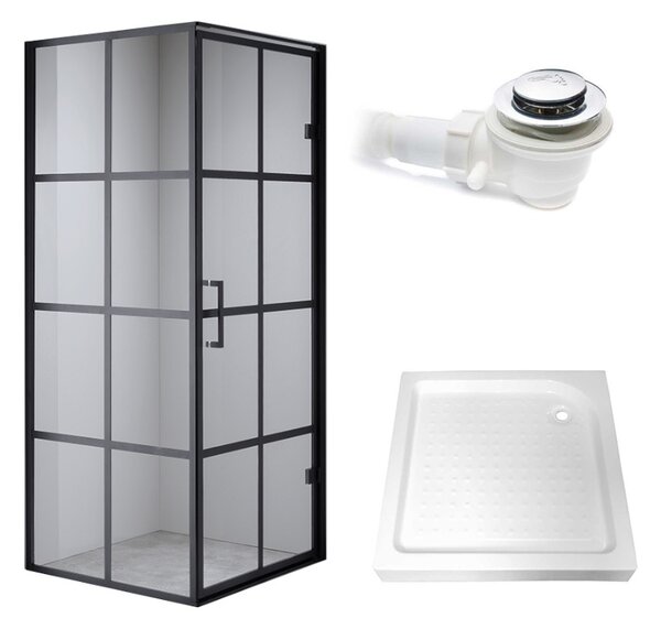 BPS-koupelny Čtvercový sprchový kout BS10A 80x80 černá/transparent + vanička SXL02A WH bílá