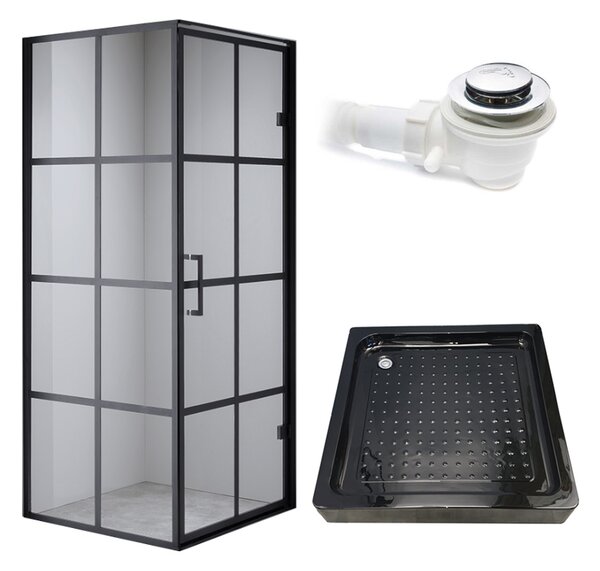 BPS-koupelny Čtvercový sprchový kout BS10A 80x80 černá/transparent + vanička SXL02A BL černá