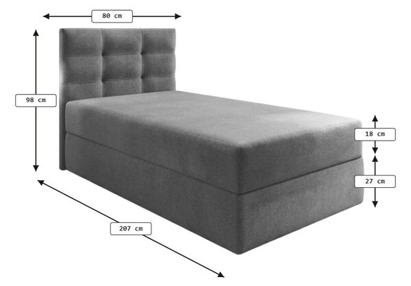 Čalouněná postel boxspring GLORIEN VELVET 80x200 cm šedá Matrace: Matrace Bonell pružinová