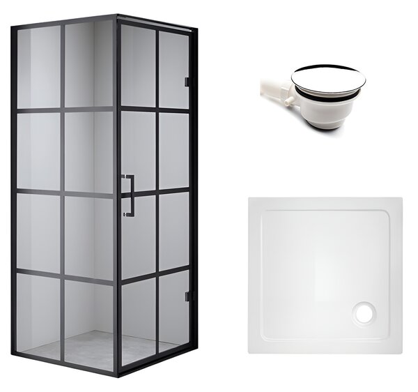 BPS-koupelny Čtvercový sprchový kout BS10A 80x80 černá/transparent + vanička ST02A WH bílá