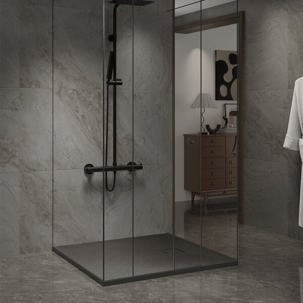BPS-koupelny Čtvercový sprchový kout BS04B 90x90 černá/transparent + vanička RIKO BL černá