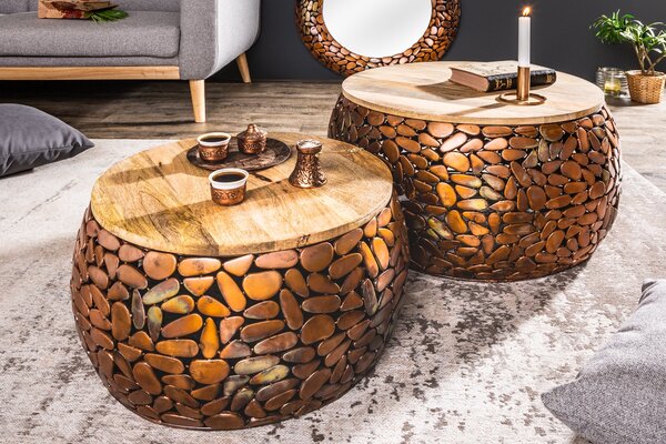 Extravagantní set dvou konferenčních stolků Riverstone měď