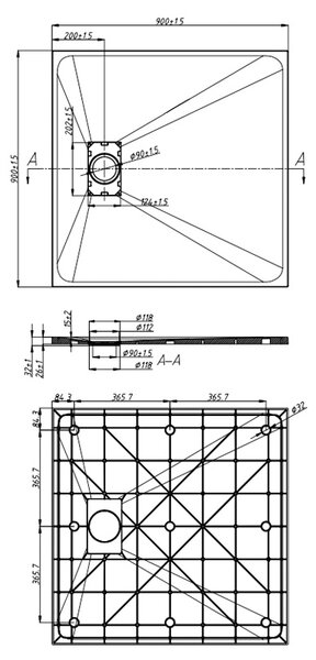 BPS-koupelny Čtvercová akrylátová sprchová vanička protiskluzový povrch JUKO BL 90x90 černá