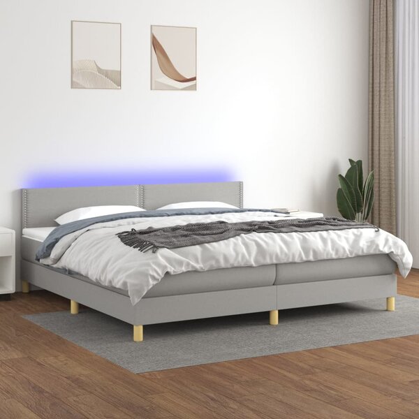 Box spring postel s matrací a LED světle šedá 200x200 cm textil 3133661