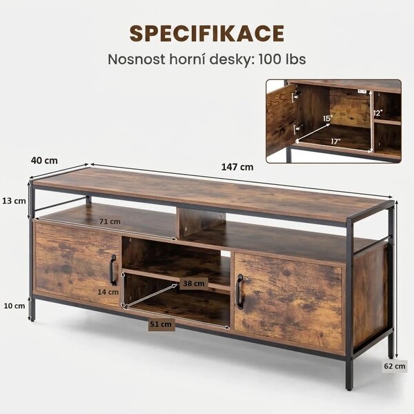 TV stolek na nožičkách rustikální, 61 x 40 x 147 cm HV10325CF