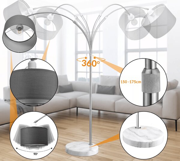 Oblouková lampa nastavitelná, mramorová základna 108093