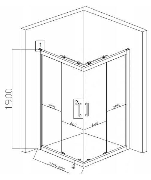 BPS-koupelny Čtvercový sprchový kout KZ90A 80x80 chrom/transparent - bez vaničky