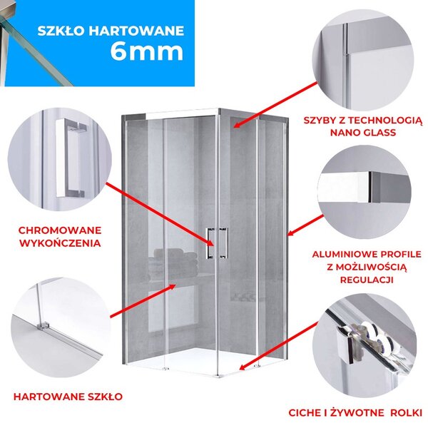 BPS-koupelny Čtvercový sprchový kout KZ90A 80x80 chrom/transparent - bez vaničky