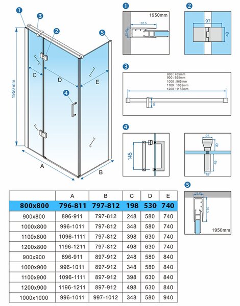BPS-koupelny Čtvercový sprchový kout KZ01B BL 80x80 černý/transparent - bez vaničky