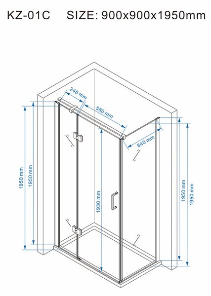 BPS-koupelny Čtvercový sprchový kout KZ01 BL 90x90 černý/transparent - bez vaničky