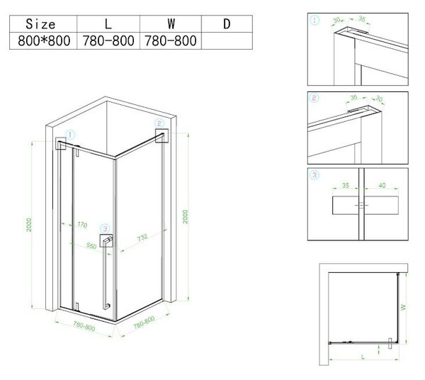 BPS-koupelny Čtvercový sprchový kout BS11A 80x80 černá/transparent - bez vaničky