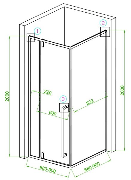 BPS-koupelny Čtvercový sprchový kout BS11B 90x90 černá/transparent - bez vaničky