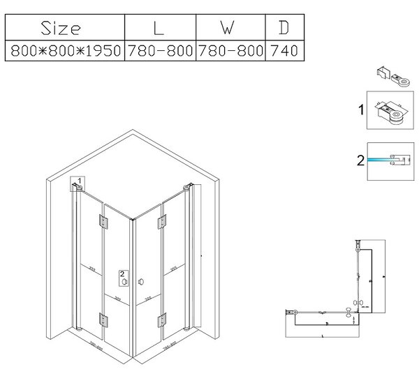 BPS-koupelny Čtvercový sprchový kout BS08A-M 80x80 černá/transparent - bez vaničky