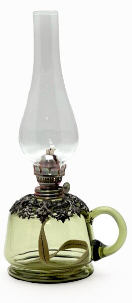 Floriánova huť Petrolejová lampa Lucie - lesní zelená zdobená cínem