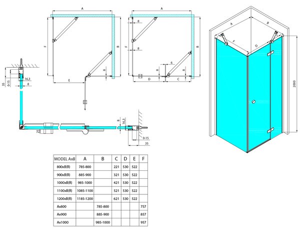 Polysan Polysan, GLOBE COPPER MATT obdélníková sprchová zástěna 900x800mm, čiré sklo, pravé, GB1090-3215RPG