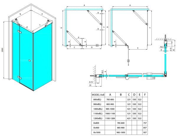 Polysan Polysan, GLOBE COPPER MATT obdélníková sprchová zástěna 900x800mm, čiré sklo, levá, GB1090-3215LPG