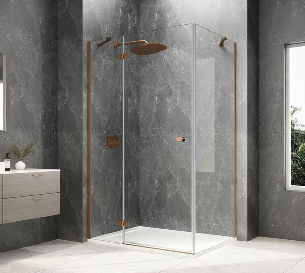 Polysan Polysan, GLOBE COPPER MATT obdélníková sprchová zástěna 900x800mm, čiré sklo, levá, GB1090-3215LPG
