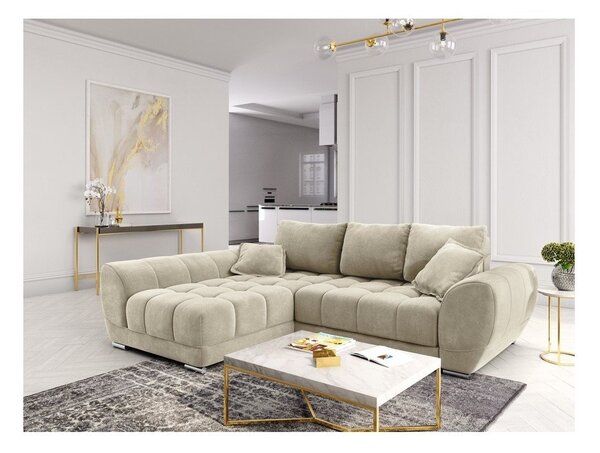 Béžová rozkládací rohová pohovka se sametovým potahem Windsor & Co Sofas Nuage, levý roh