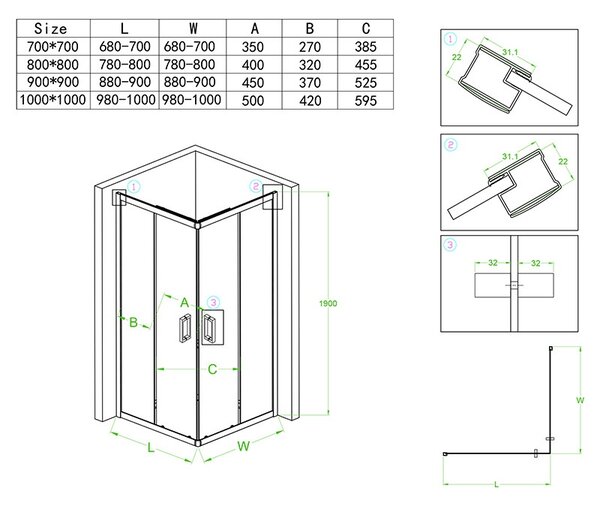 BPS-koupelny Čtvercový sprchový kout BL30D 70x70 černá/transparent - bez vaničky