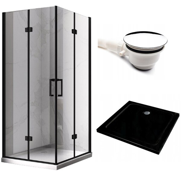 BPS-koupelny Čtvercový sprchový kout KZ08D BL 100x100 černá/transparent + vanička ST06A BL černá