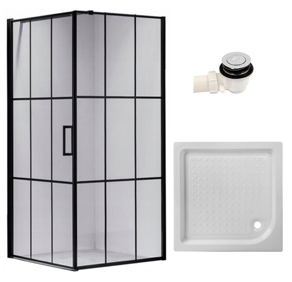 BPS-koupelny Čtvercový sprchový kout BS13B 90x90 černý/transparent + vanička SXL02B WH bílá
