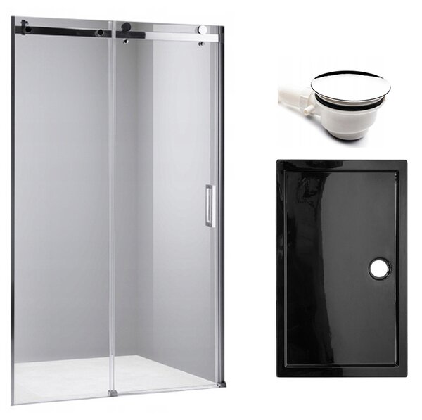 BPS-koupelny Posuvné sprchové dveře SH03D 120 chrom/transparent pro instalaci do niky + vanička ST06C 120x10 černá