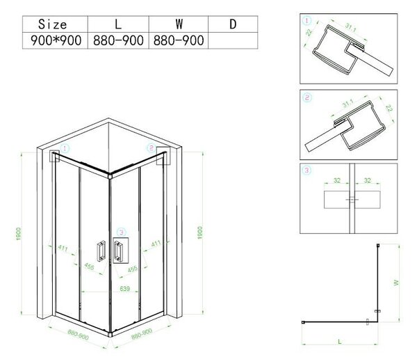 BPS-koupelny Čtvercový sprchový kout BL30B 90x90 černá/transparent - bez vaničky