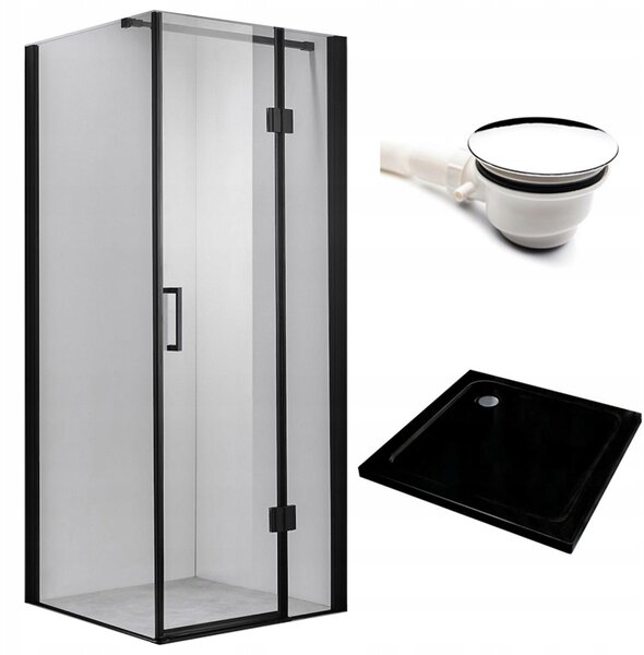 BPS-koupelny Čtvercový sprchový kout KZ1390A BL 80x80 černá/transparent + vanička ST02A BL černá