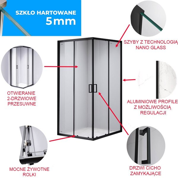 BPS-koupelny Čtvercový sprchový kout BL30B 90x90 černá/transparent - bez vaničky