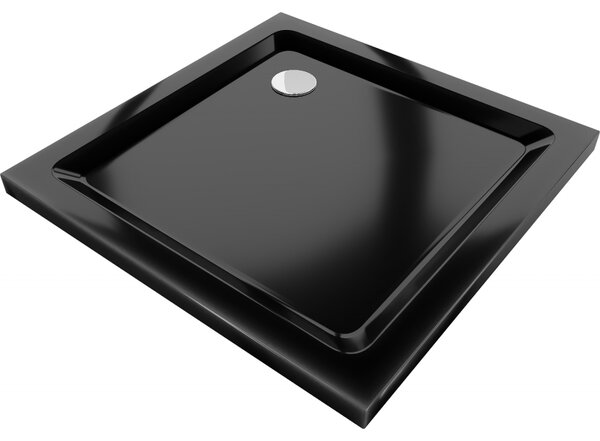 Mexen SLIM - Čtvercová sprchová vanička 80x80x5cm + chromový sifon, černá, 40708080