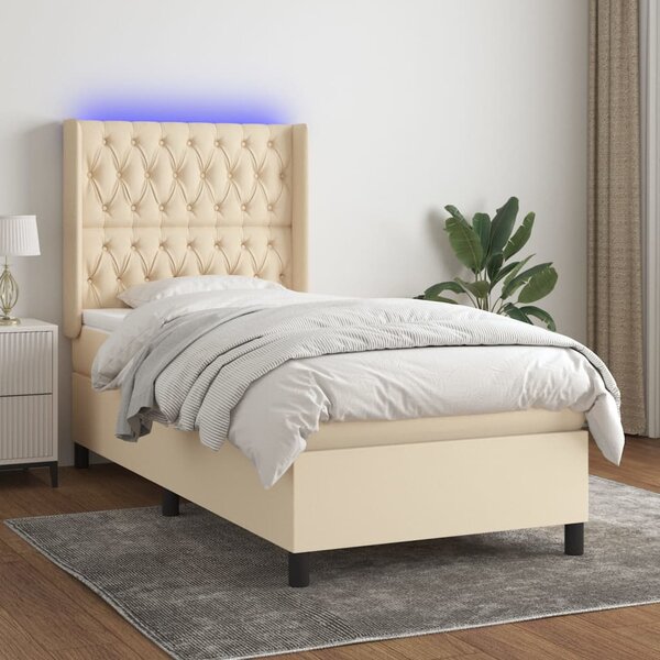 Box spring postel s matrací a LED krémová 80 x 200 cm textil 3138514
