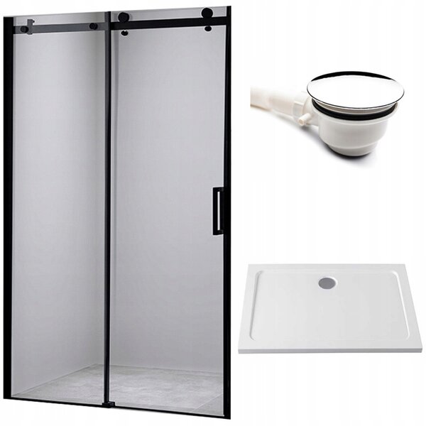 BPS-koupelny Posuvné sprchové dveře SH03C 110 černé/transparent pro instalaci do niky + vanička ST05D 110x70 bílá