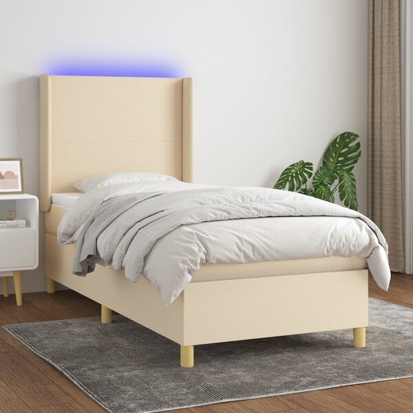 Box spring postel s matrací a LED krémová 90x190 cm textil 3138682