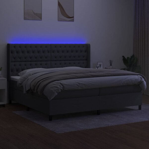 Box spring postel s matrací a LED tmavě šedá 200x200 cm textil 3138582