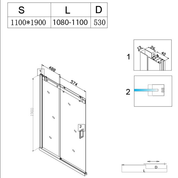 BPS-koupelny Posuvné sprchové dveře SH03C 110 černé/transparent pro instalaci do niky + vanička ST04B 110x90 bílá