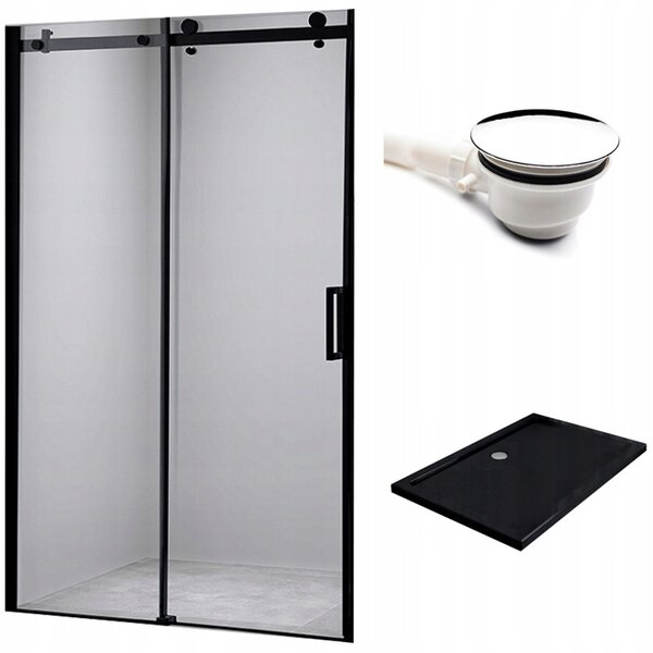 Hydrosan Posuvné sprchové dveře SH03B 100 černé/transparent pro instalaci do niky + vanička ST04A 100x90 černá