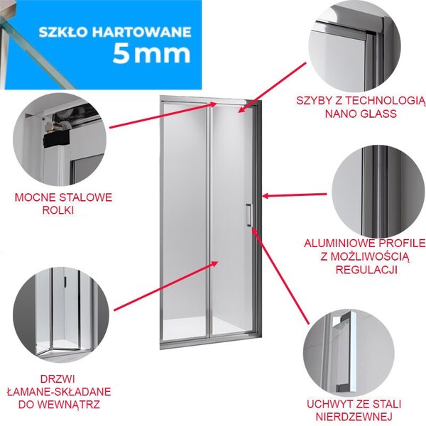 BPS-koupelny Zalamovací posuvné sprchové dveře SH09D 110 chrom/transparent pro instalaci do niky - bez vaničky