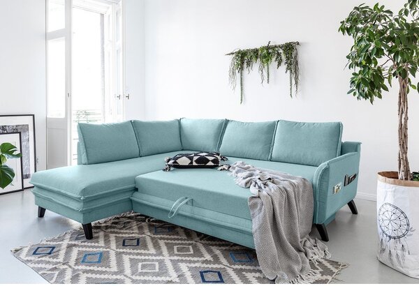 Světle modrá rozkládací rohová pohovka Miuform Charming Charlie L, levý roh