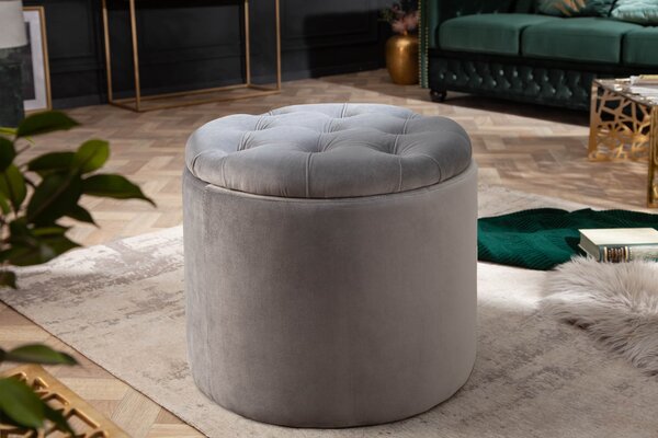 Kulatá stříbrná taburetka Modern Barock s úložným prostorem 50cm