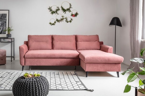 Růžová sametová rozkládací rohová pohovka Miuform Stylish Stan, pravý roh
