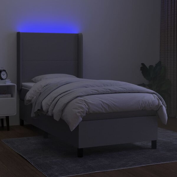 Box spring postel s matrací a LED světle šedá 80x200 cm textil 3138109