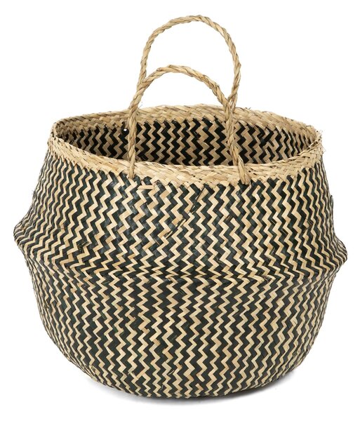 Pletený úložný košík Compactor Belly M ,mořská tráva přírodní s černou, 35 x 32 cm