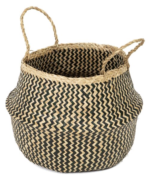 Pletený úložný košík Compactor Belly M ,mořská tráva přírodní s černou, 35 x 32 cm