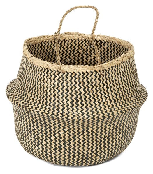 Pletený úložný košík Compactor Belly L, mořská tráva přírodní s černou, 45 x 36 cmC