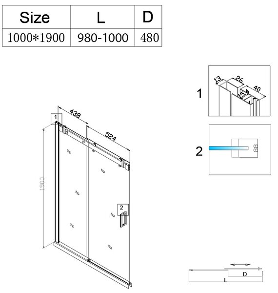 BPS-koupelny Posuvné sprchové dveře SH03B 100 zlaté/transparent pro instalaci do niky - bez vaničky