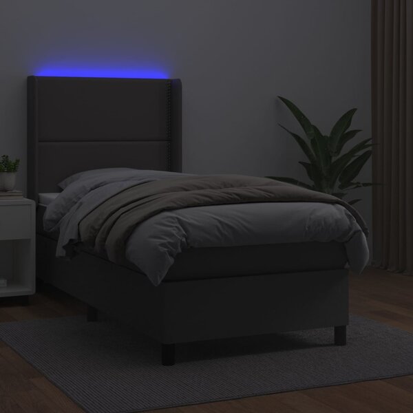 Box spring postel s matrací a LED šedá 100x200 cm umělá kůže 3139311