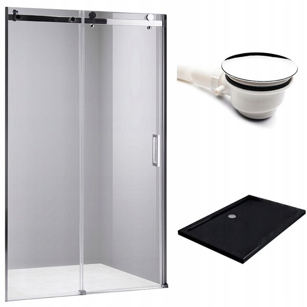 BPS-koupelny Posuvné sprchové dveře SH03D 120 chrom/transparent pro instalaci do niky + vanička ST04C 120x90 černá