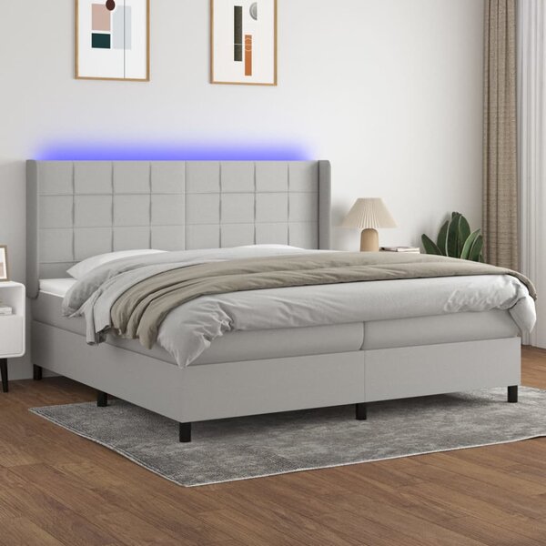 Box spring postel s matrací a LED světle šedá 200x200 cm textil 3138341