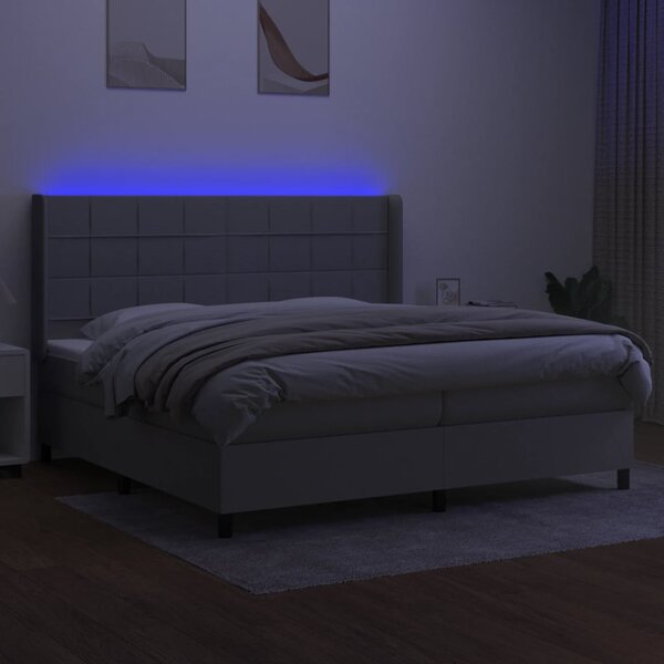 Box spring postel s matrací a LED světle šedá 200x200 cm textil 3138341